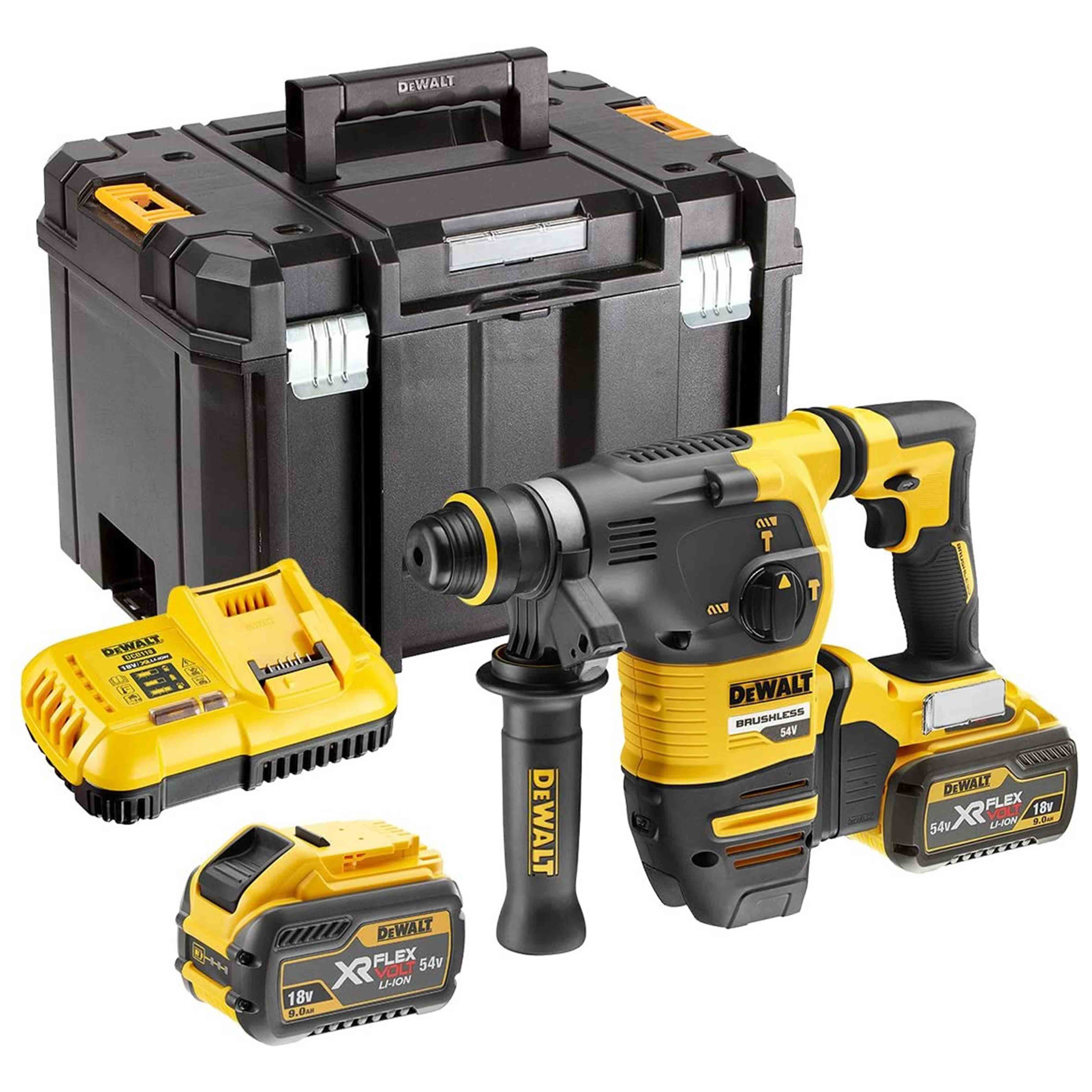 SDS-Plus 30mm Hammer Drill 54V 9.0Ah XR FLEXVOLT High Power BRUSHLESS Motor in TSTACK CASE and ACCESSORIES - DeWALT - DCH333X2-QW SDS-Plus 30mm Hammer Drill 54V 9.0Ah XR FLEXVOLT High Power BRUSHLESS Motor in TSTACK CASE and ACCESSORIES - DeWALT - DCH333X2-QW